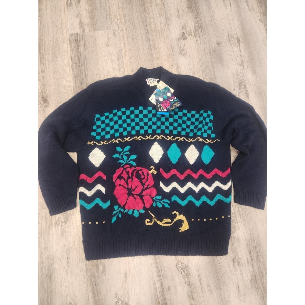 Cricket Lane Navy Crewneck Sweater Womens Size 42/22w Lurex Grannycore New W/Tag